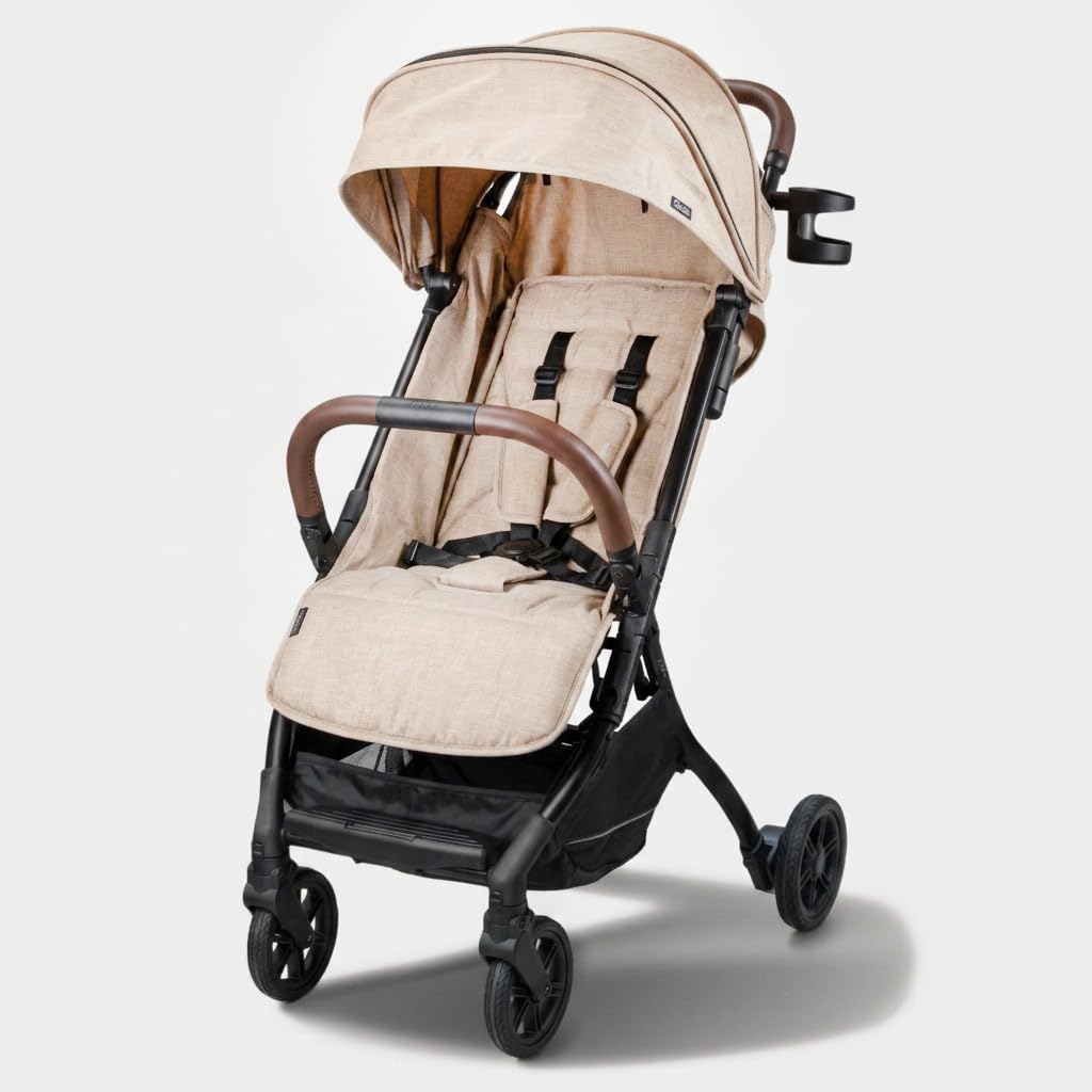 Strolee Lightweight Baby & Toddler Stroller, Ultra Compact, Airplane-Friendly Travel Stroller, One-Handed Fold, Near Flat Recline, X-L Canopy & Parent Cup Holder -LinQ (Fawn)