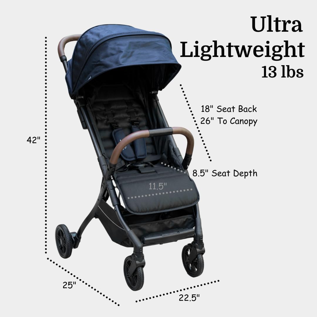 Strolee Lightweight Baby & Toddler Stroller, Ultra Compact, Airplane-Friendly Travel Stroller, One-Handed Fold, Near Flat Recline, X-L Canopy & Parent Cup Holder -LinQ (Fawn)