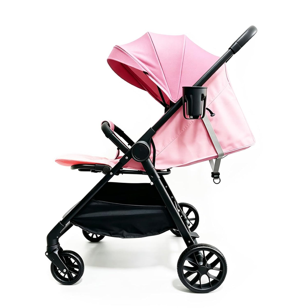 Ultra-Lightweight Stroller at Only 5.4kg, Foldable Compact Pushchair with Lie-Flat Position, Travel Pram from Birth to 15kg, Baby Buggy with Adjustable Backrest, Footrest, Canopy (A8 Pink)