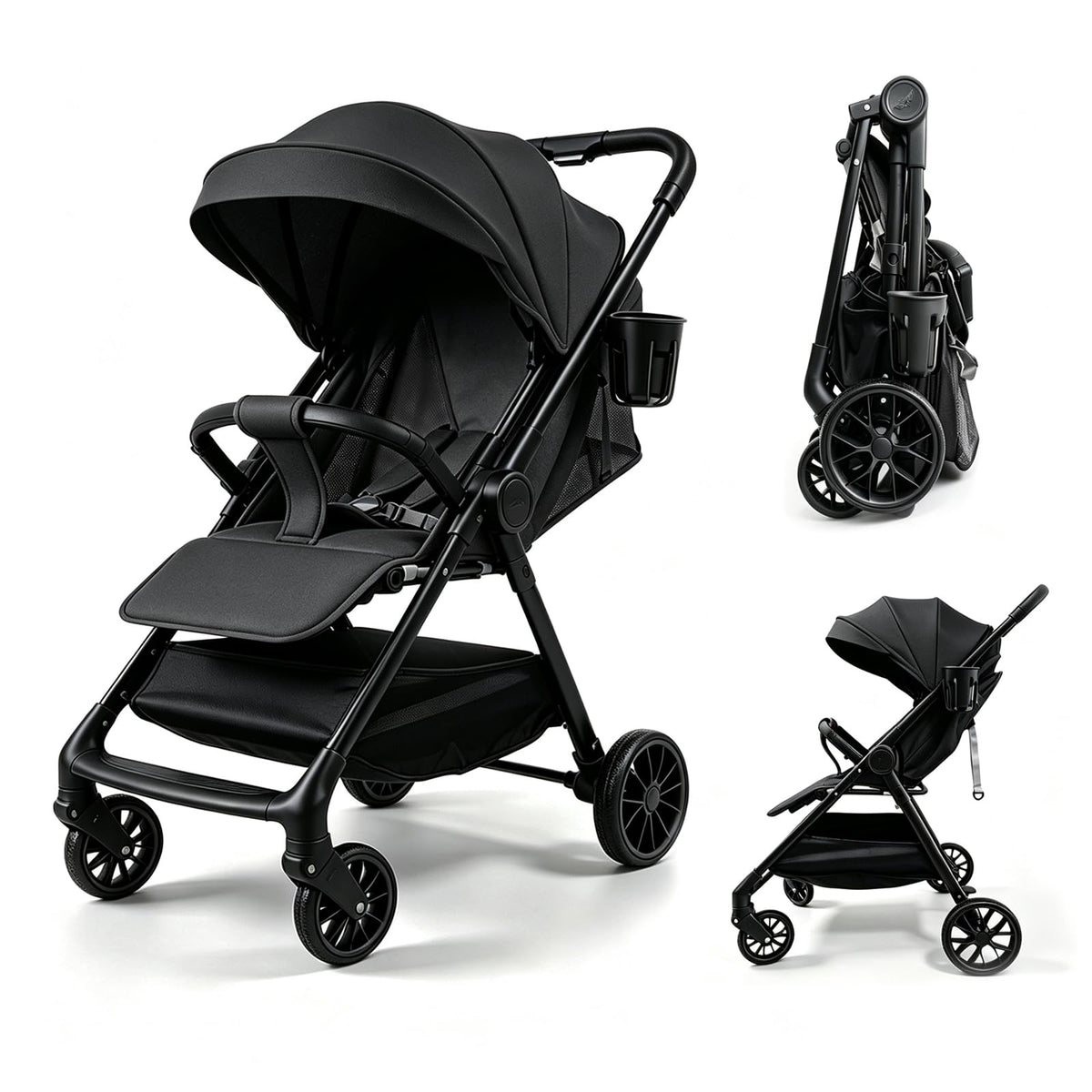 Ultra-Lightweight Stroller at Only 5.4kg, Foldable Compact Pushchair with Lie-Flat Position, Travel Pram from Birth to 15kg, Baby Buggy with Adjustable Backrest, Footrest, Canopy (A8 Pink)