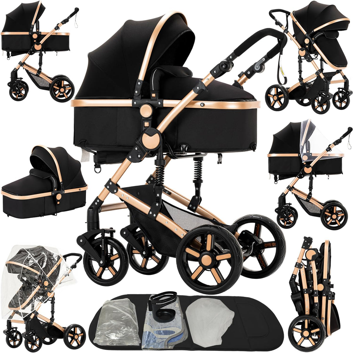 Ultra-Lightweight Stroller at Only 5.4kg, Foldable Compact Pushchair with Lie-Flat Position, Travel Pram from Birth to 15kg, Baby Buggy with Adjustable Backrest, Footrest, Canopy (A8 Pink)
