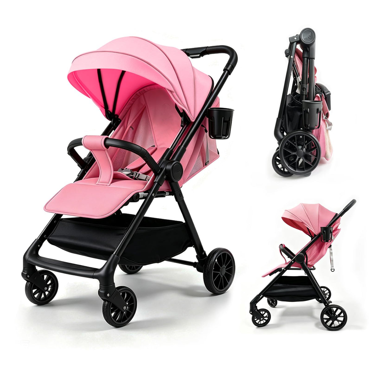 Ultra-Lightweight Stroller at Only 5.4kg, Foldable Compact Pushchair with Lie-Flat Position, Travel Pram from Birth to 15kg, Baby Buggy with Adjustable Backrest, Footrest, Canopy (A8 Grey)