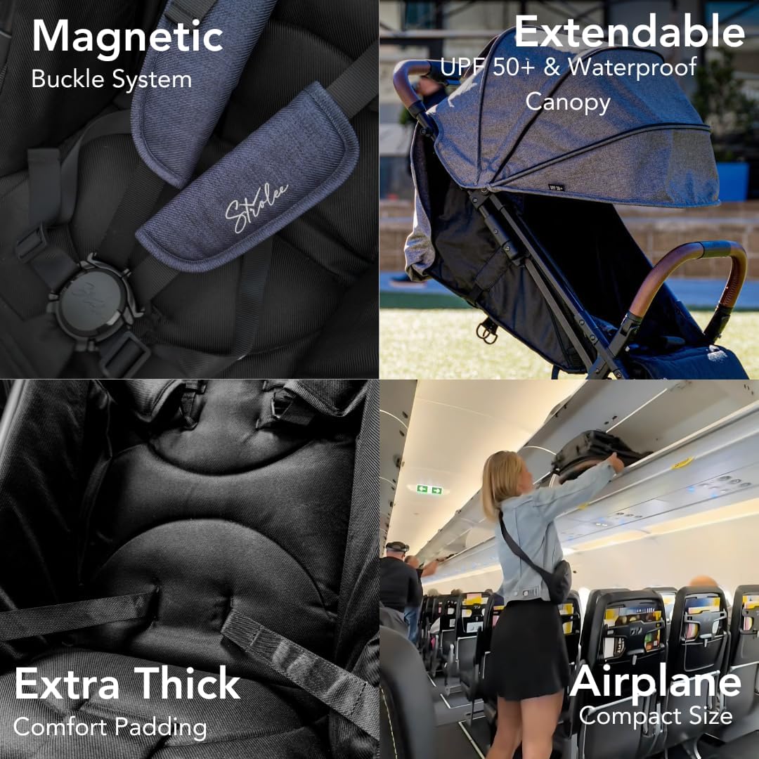 Strolee Lightweight Baby & Toddler Stroller, Ultra Compact, Airplane-Friendly Travel Stroller, One-Handed Fold, Near Flat Recline, X-L Canopy & Parent Cup Holder -LinQ (Fawn)