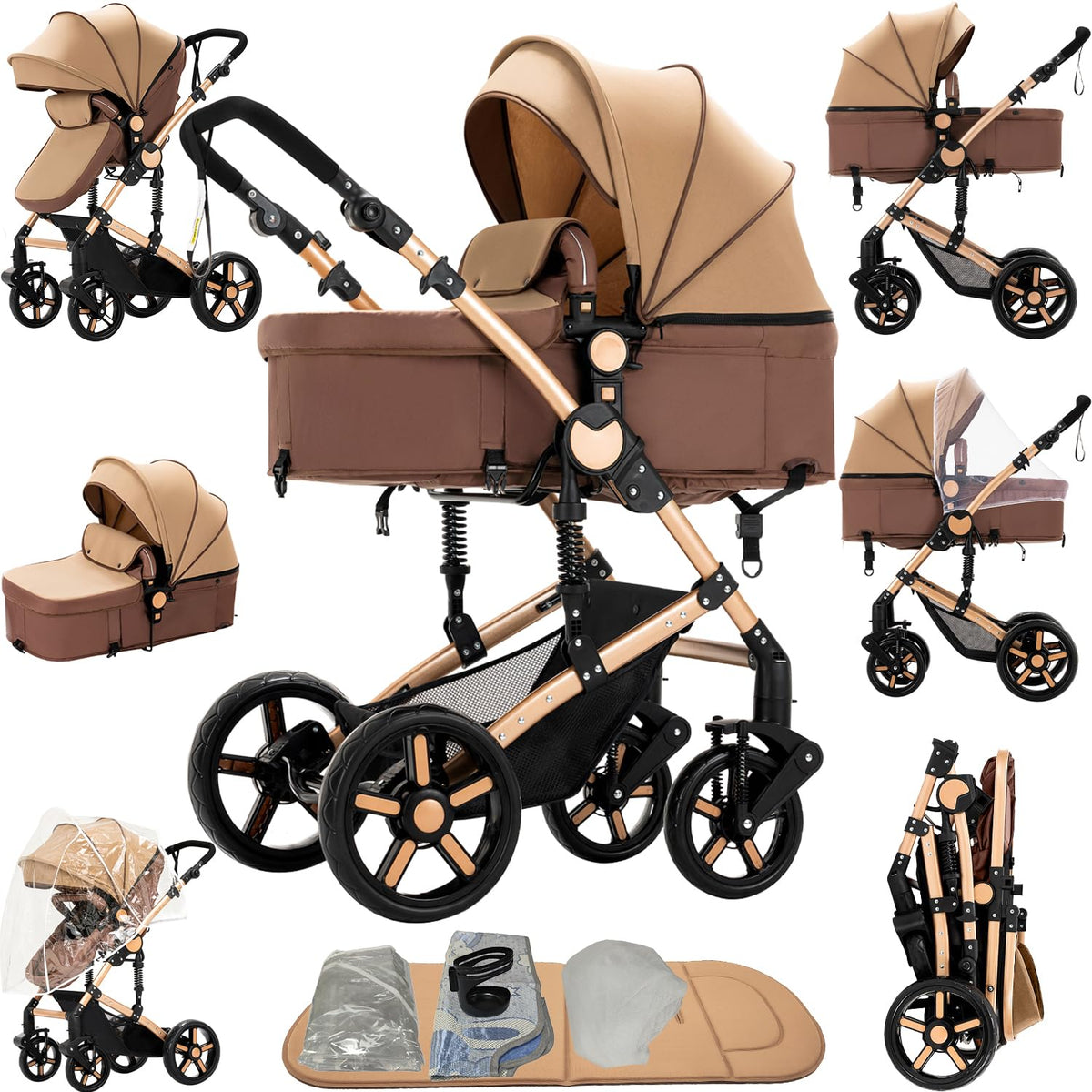 Ultra-Lightweight Stroller at Only 5.4kg, Foldable Compact Pushchair with Lie-Flat Position, Travel Pram from Birth to 15kg, Baby Buggy with Adjustable Backrest, Footrest, Canopy (A8 Grey)