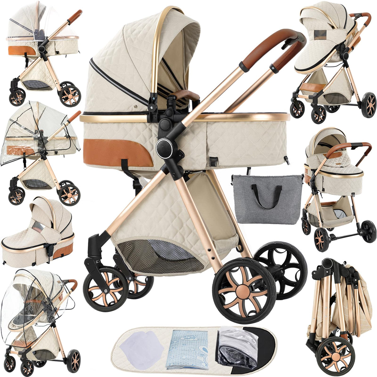 Ultra-Lightweight Stroller at Only 5.4kg, Foldable Compact Pushchair with Lie-Flat Position, Travel Pram from Birth to 15kg, Baby Buggy with Adjustable Backrest, Footrest, Canopy (A8 Grey)